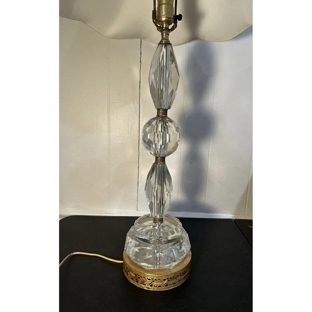 Antique Hollywood Regency Crystal Lamp Stacked Berger‎ Swivel W/ Filigree Base